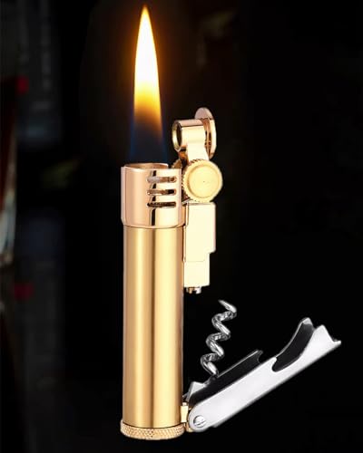 Wheel Kerosene Lighter Trench Vintage Multifunction Lighter Reusable Metal Creative Candle Lighter with Beer Opener and Wine Opener (Gold)