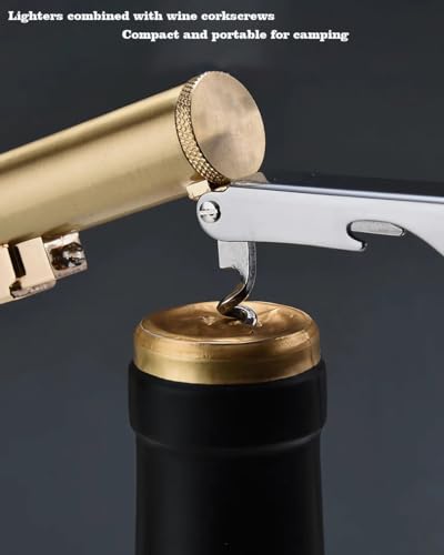 Wheel Kerosene Lighter Trench Vintage Multifunction Lighter Reusable Metal Creative Candle Lighter with Beer Opener and Wine Opener (Gold)