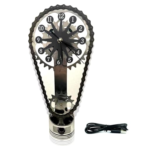 Metal Edition Rotating Gear Clock, Creative Timing Chain Clock Shelf Clock, 3D Vintage Statue Timing Chain Clock, Personalized Home Dormitories, Schools (Black)