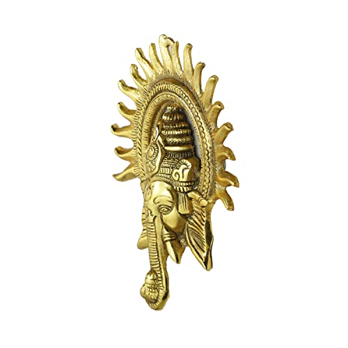 Metal Ganesha Ganpati Gajanan Wall Decor Hanging Statue Showpiece, Standard, Golden