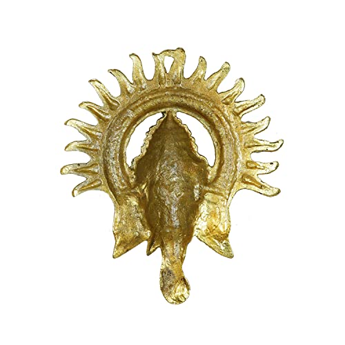 Metal Ganesha Ganpati Gajanan Wall Decor Hanging Statue Showpiece, Standard, Golden