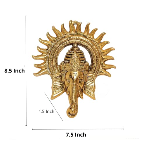 Metal Ganesha Ganpati Gajanan Wall Decor Hanging Statue Showpiece, Standard, Golden