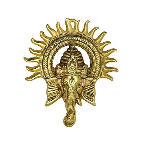 Metal Ganesha Ganpati Gajanan Wall Decor Hanging Statue Showpiece, Standard, Golden