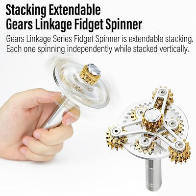 FREELOVE Gear Metal Fidget Spinner Toys for Adults, Small Mini Tiny Pocket Figette Gyro with Handle, Silent Bearing, Brass Copper Bike Chain Handheld Block, Anxiety ADHD Cool(Gears-Scepter, Silver)