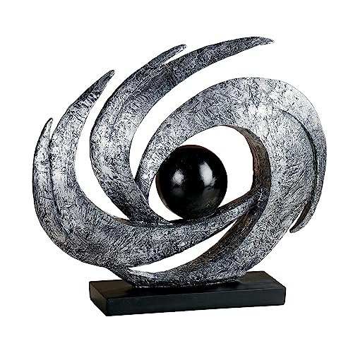 Touch of Class Contemporary Earths Motion - Antique Silver - Table Sculpture Art Decor - Modern Abstract Aesthetic, Swirling Design, Orb Center - Made of Resin, 12 Inches High, 15 Inches Wide