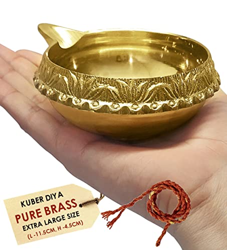 SATVIK Kuber Brass Aarti Diya with 16 Inch Red Akhand Jyoti for Puja Jyot Oil Lamp Festive Diwali Mandir Temple Aarti Pooja Dia with Akhand Jyot Red Wick Housewarming Return Gifts Item (Xtra Large)