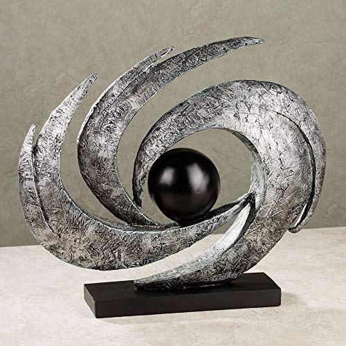 Touch of Class Contemporary Earths Motion - Antique Silver - Table Sculpture Art Decor - Modern Abstract Aesthetic, Swirling Design, Orb Center - Made of Resin, 12 Inches High, 15 Inches Wide